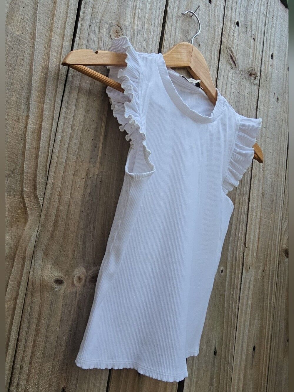 Francesca's White Ribbed Ruffle Muscle Tank Top - Size Small - Picture 4 of 8